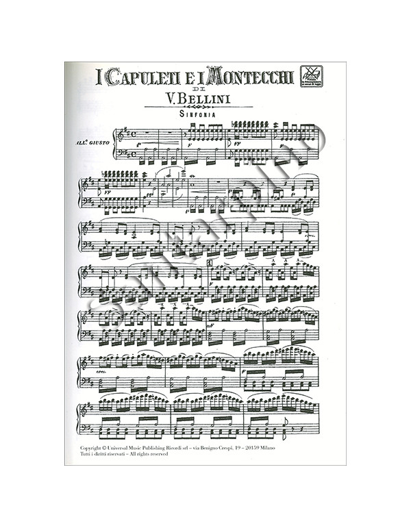 I CAPULETI E I MONTECCHI PER CANTO E PIANOFORTE - BELLINI
