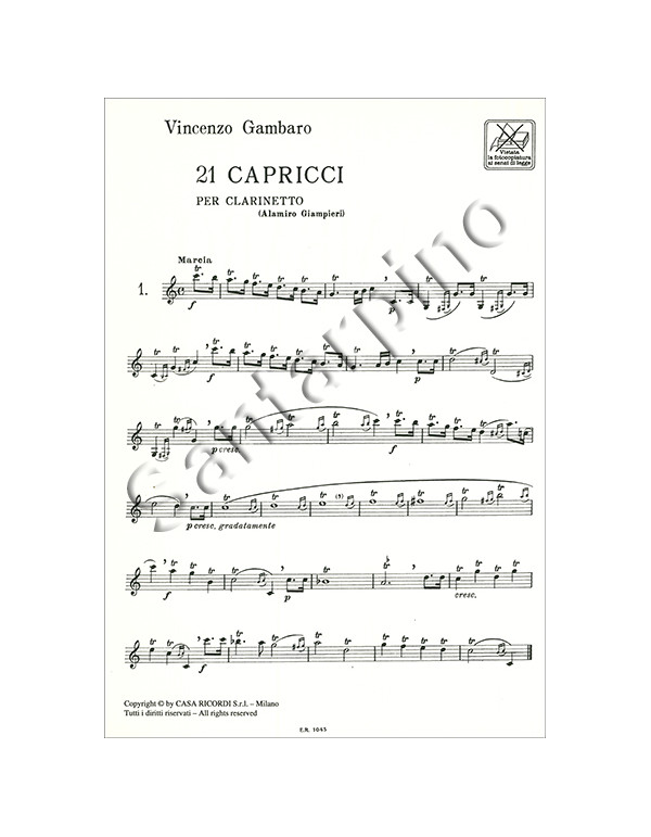 21 CAPRICCI PER CLARINETTO - GAMBARO
