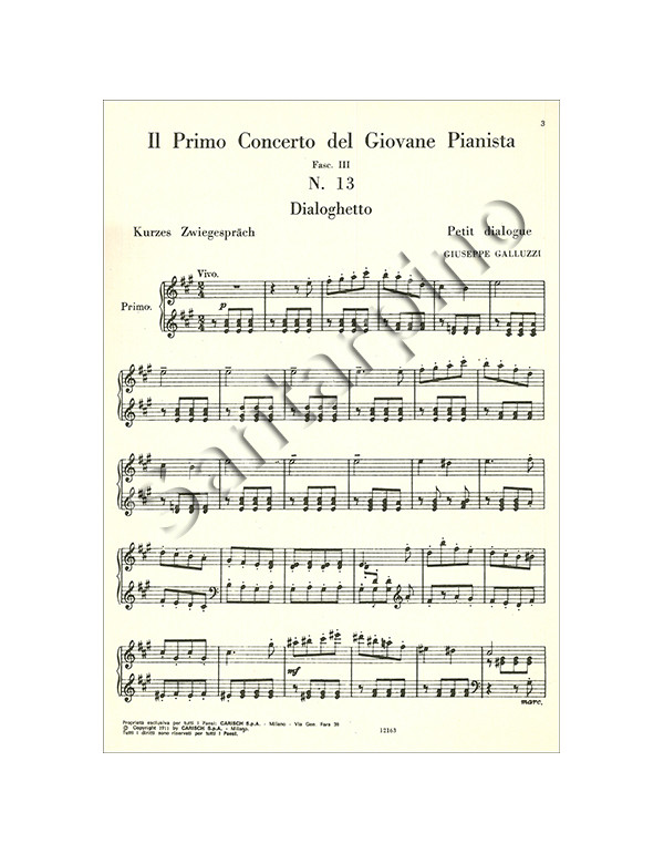 IL PRIMO CONCERTO PER PIANOFORTE FASCICOLO III - GALLUZZI
