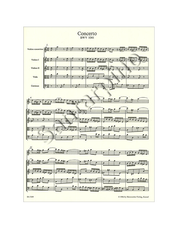 KONZERT IN A-MOLL FUR VIOLINE STREICHER UND BASSO CONTINUO BWV 1041 - BACH