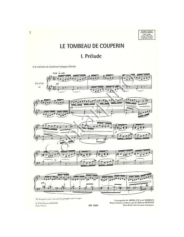 LE TOMBEAU DE COUPERIN SUITE POUR PIANO - RAVEL