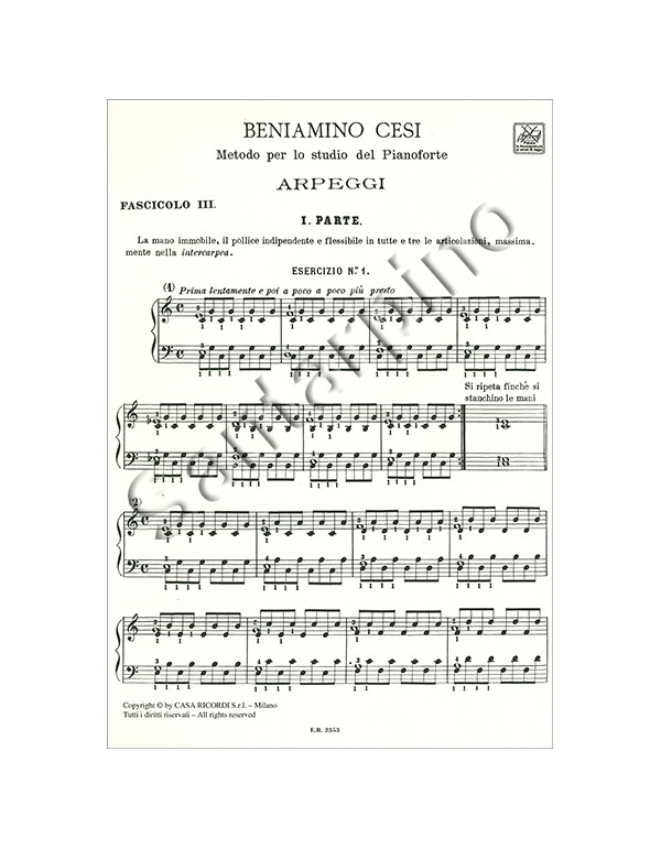 METODO PER LO STUDIO DEL PIANOFORTE IN 12 FASCICOLI - FASC. III - BENIAMINO CESI