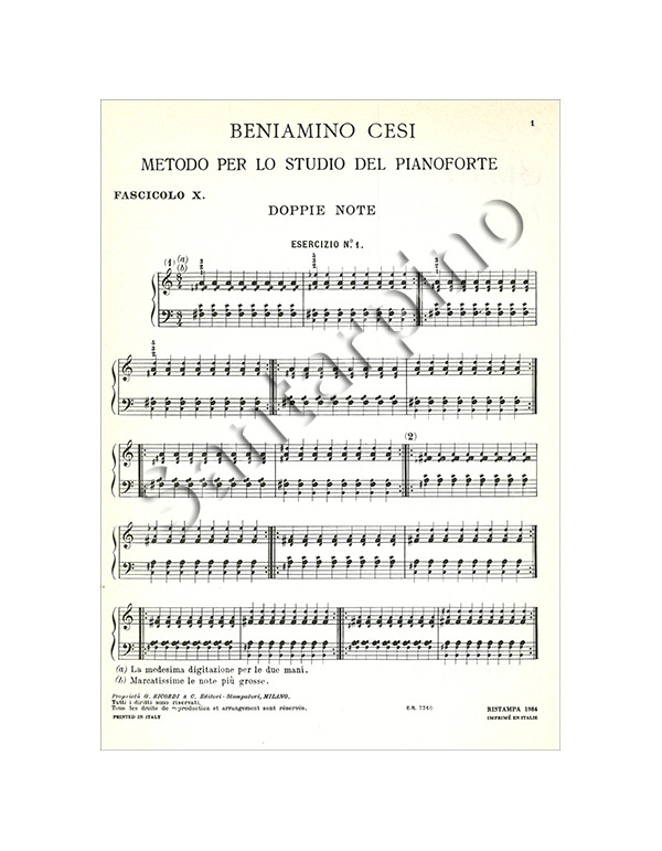 METODO PER LO STUDIO DEL PIANOFORTE IN 12 FASCICOLI - FASC. X - BENIAMINO CESI