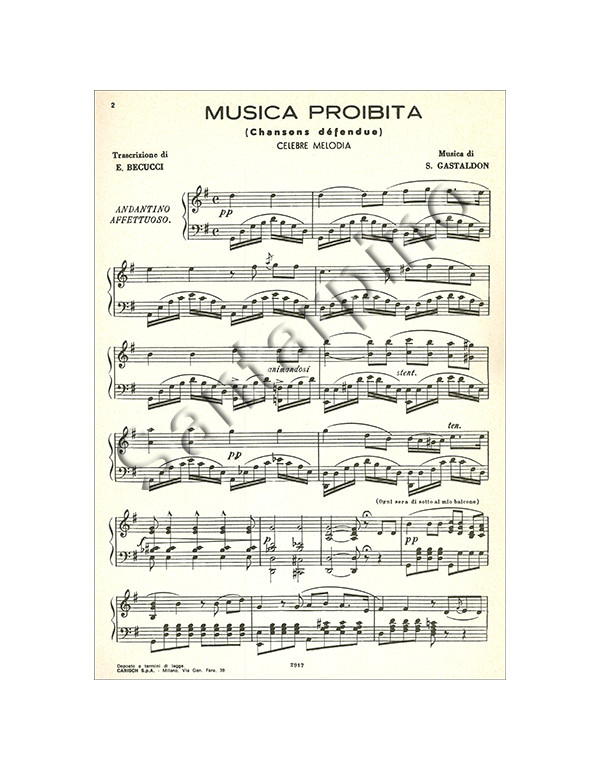 MUSICA PROIBITA PIANOFORTE SOLO - GASTALDON