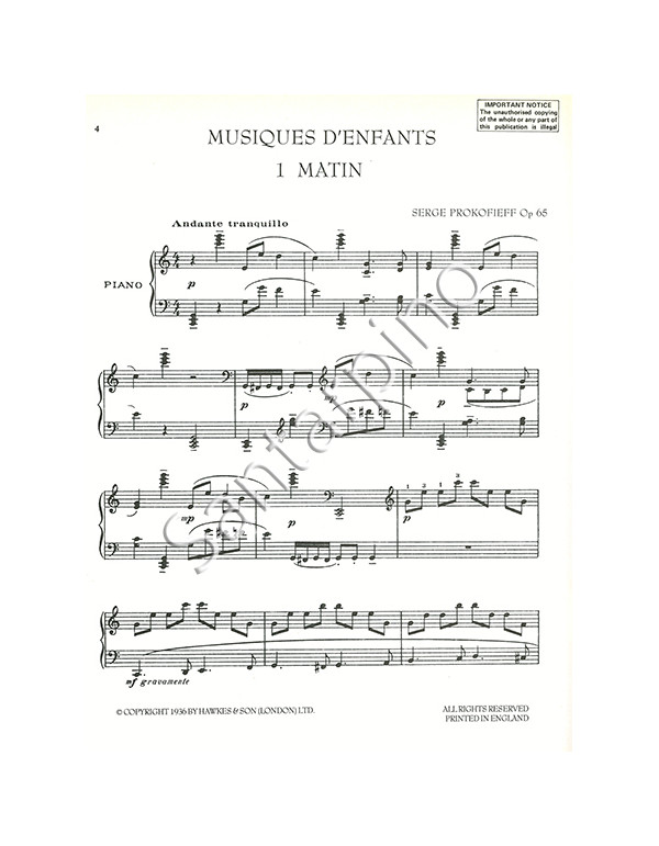 MUSIQUES D' ENFANTS TWELVE EASY PIECES OP. 65 FOR PIANO - PROKOFIEFF