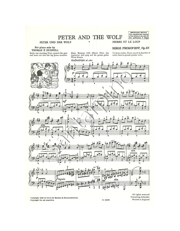 PETER AND THE WOLF FOR PIANO SOLO - PROKOFIEFF