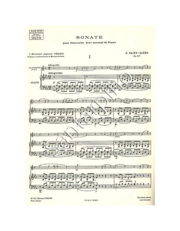 SONATA OP. 167 POUR CLARINETTE EN SI BEMOL ET PIANO - SAINT-SAENS