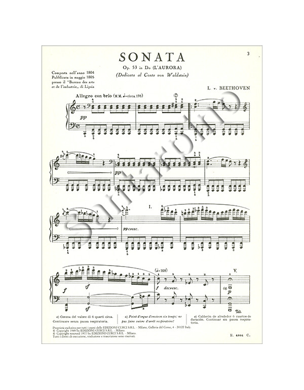 SONATA PER PIANOFORTE OPUS 53 IN Do - BEETHOVEN