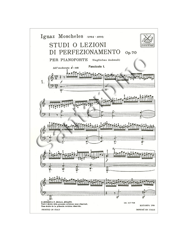 STUDI O LEZIONI DI PERFEZIONAMENTO PER PIANOFORTE OP.70 - MOSCHELES