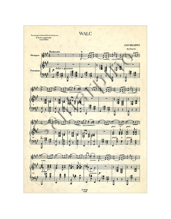 WALC OP.39 N.15 PER VIOLINO E PIANOFORTE - JOHANNES BRAHMS