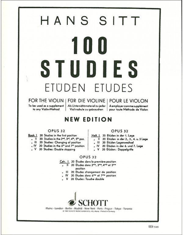100 STUDIES OPUS 32 PARTE I FOR THE VIOLIN - SITT