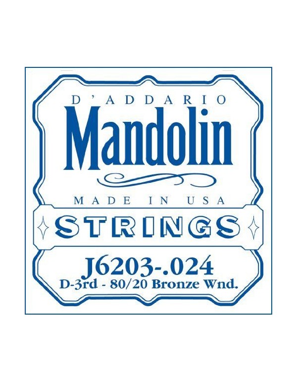 CORDA D'ADDARIO PER MANDOLINO J6203-.024 D-3rd 80/20 BRONZE WOUND