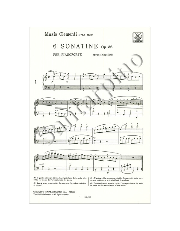 6 SONATINE OPUS 36 PER PIANOFORTE - CLEMENTI