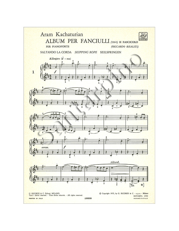 ALBUM PER FANCIULLI II FASCICOLO - KHATCHATURIAN (CHATSCHATURJAN)