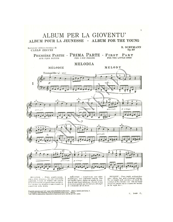 ALBUM PER LA GIOVENTU' OP. 68 PER PIANOFORTE - SHUMANN