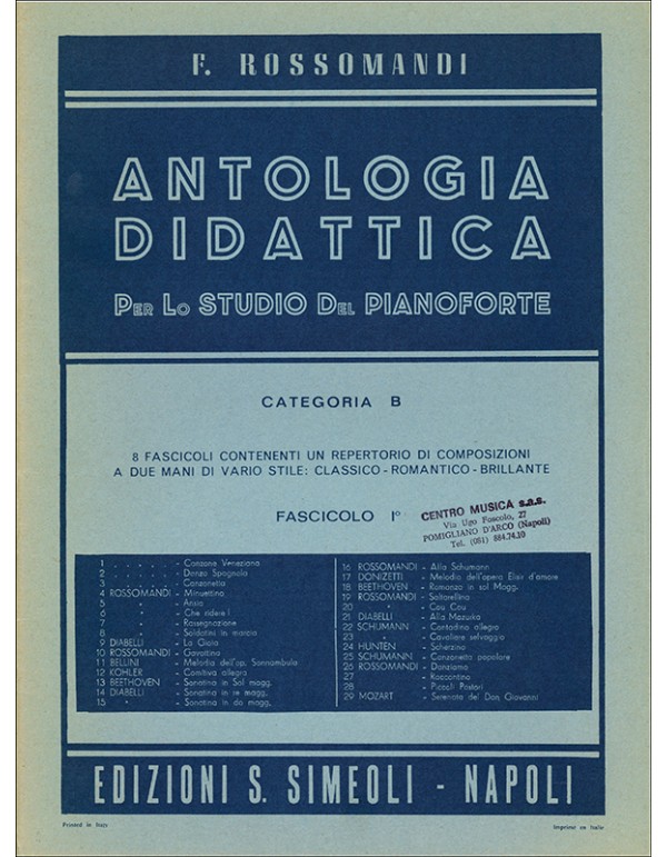 ANTOLOGIA DIDATTICA CATEGORIA B PER PIANOFORTE FASCICOLO 1 - ROSSOMANDI