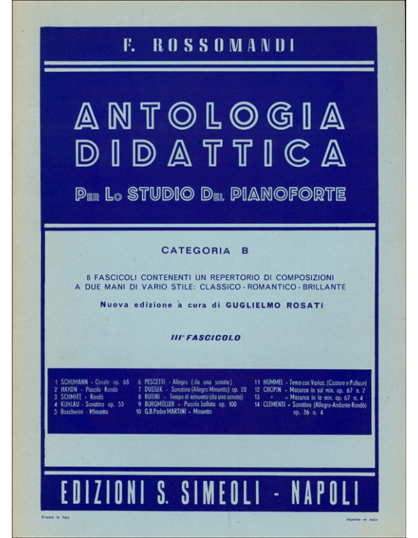 ANTOLOGIA DIDATTICA CATEGORIA B PER PIANOFORTE FASCICOLO 3 - ROSSOMANDI