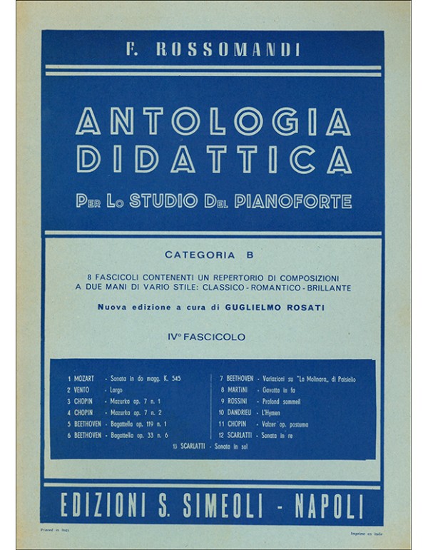 ANTOLOGIA DIDATTICA CATEGORIA B PER PIANOFORTE FASCICOLO 4 - ROSSOMANDI