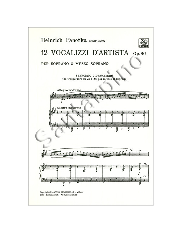 12 VOCALIZZI D' ARTISTA OPUS 86 - PANOFKA