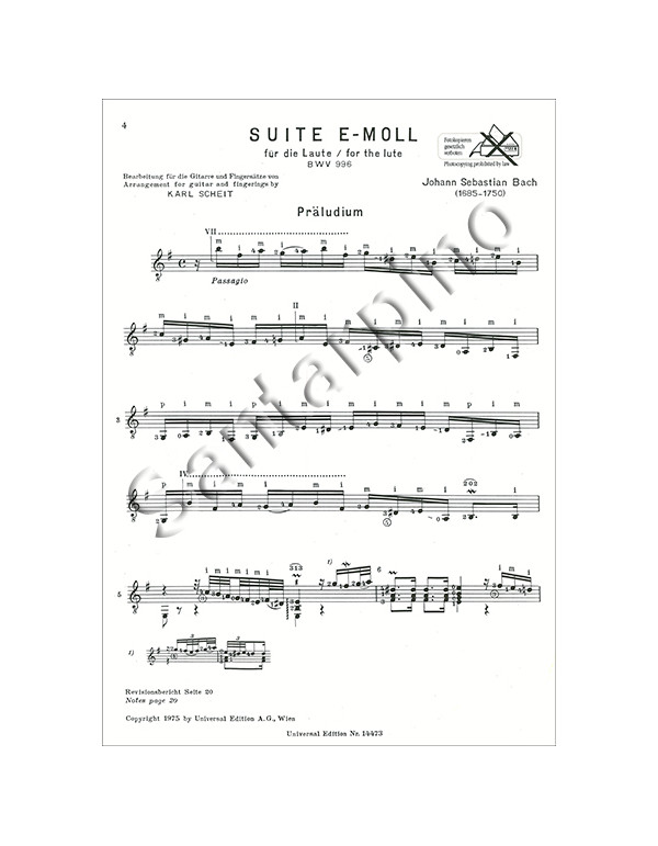 COMPLETE WORKS FOR THE LUTE SUITE E-MOLL BWV 996 - BACH