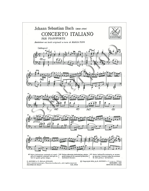 CONCERTO ITALIANO PER PIANOFORTE - BACH