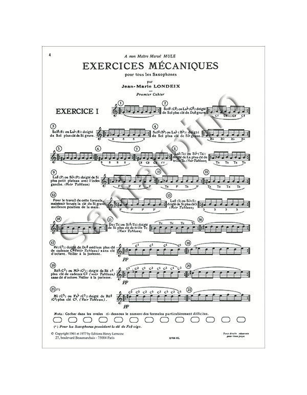 EXERCICES MECANIQUES POUR TOUS LES SAXOPHONES VOLUME I - LONDEIX