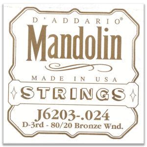 CORDA D'ADDARIO PER MANDOLINO J6203-.024 D-3rd 80/20 BRONZE WOUND