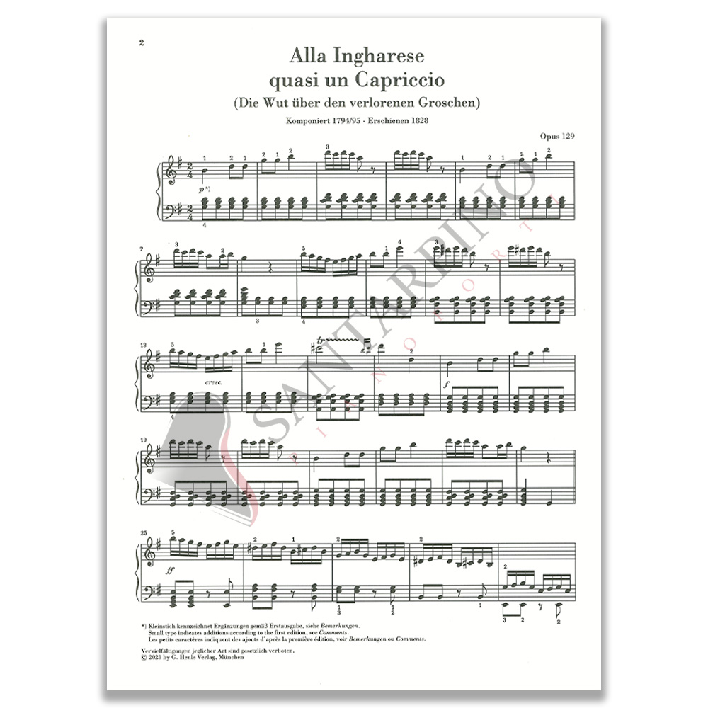 Beethoven Rabbia per il Soldino Perduto Op.129 Henle Urtext