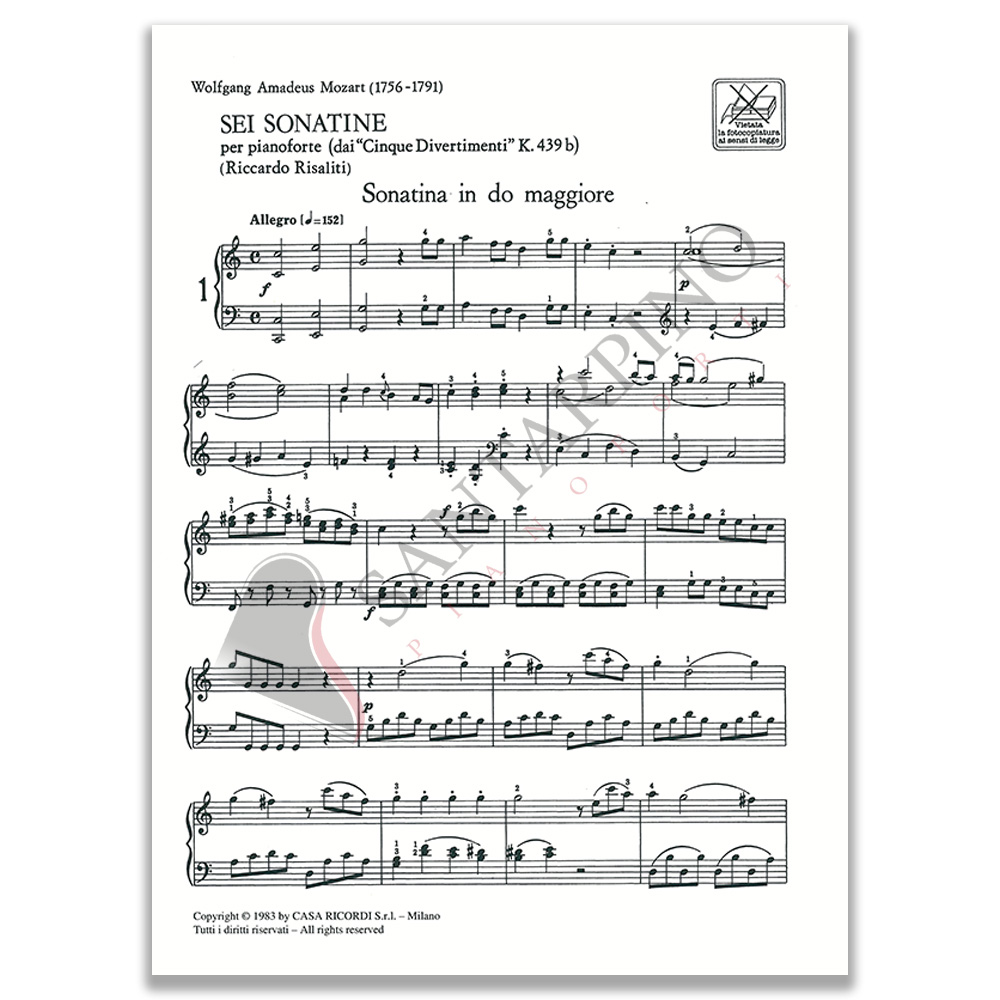 Wolfgang Amadeus Mozart 6 Sonatine per Pianoforte